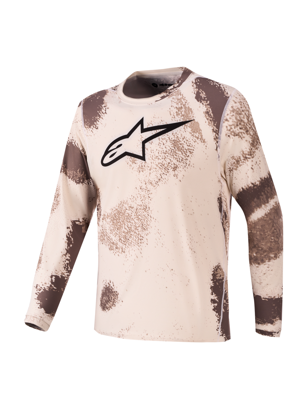 Alpinestars Maglia A-Dura Ride, maglia da mountain bike a maniche lunghe, sabbia mimetica con stampa camouflage e logo Astars nero sul petto