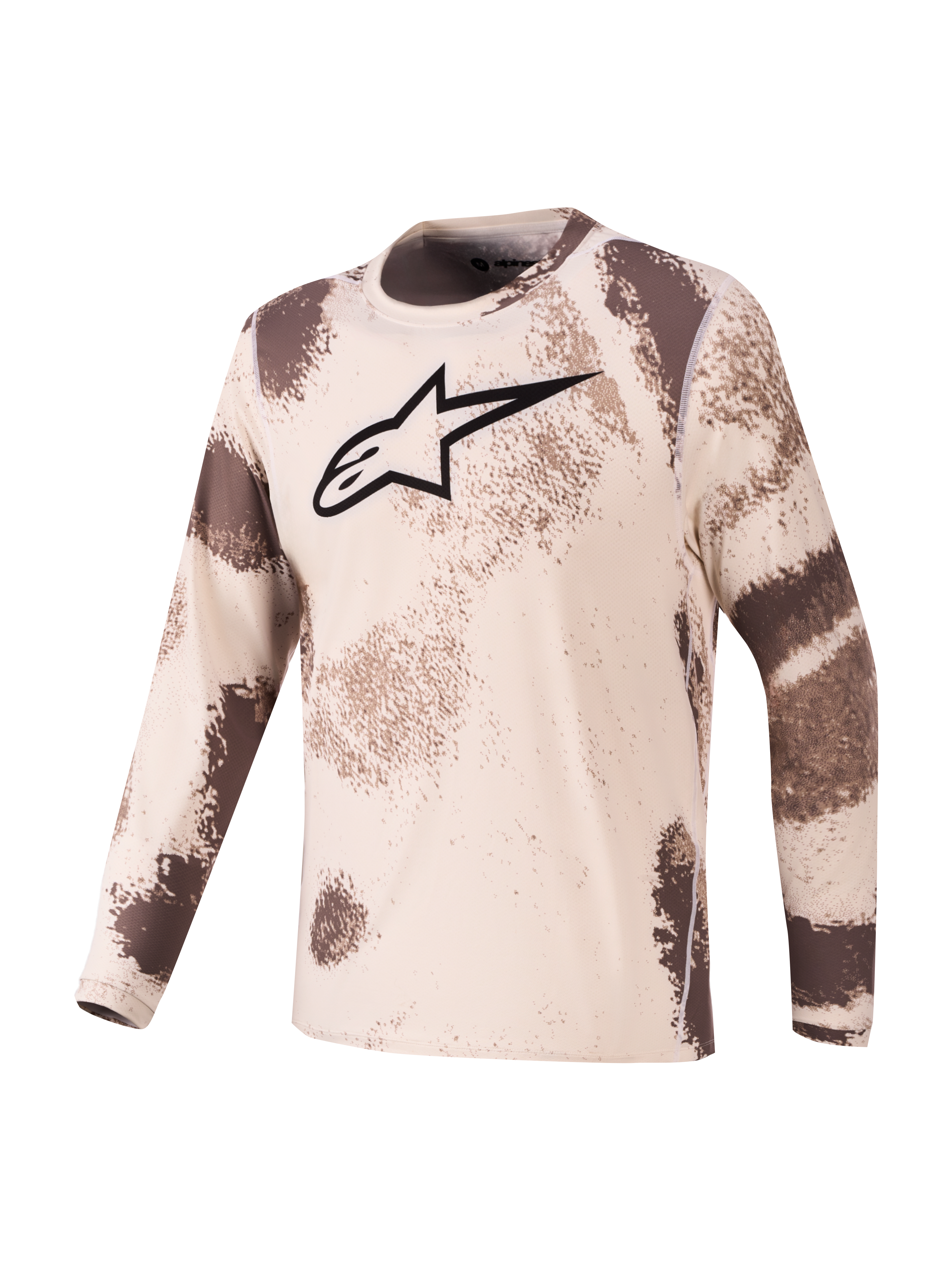 Alpinestars Maglia A-Dura Ride, maglia da mountain bike a maniche lunghe, sabbia mimetica con stampa camouflage e logo Astars nero sul petto