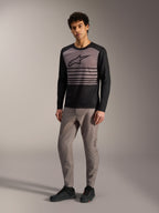 Maglia Alpinestars A-Dura Elite 2.0, maniche lunghe, design a blocchi nero e grigio con strisce per trail riding.