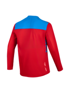 Maglia Alpinestars A-Dura Elite 2.0 maniche lunghe, rossa e blu, vista posteriore in tessuto traspirante.