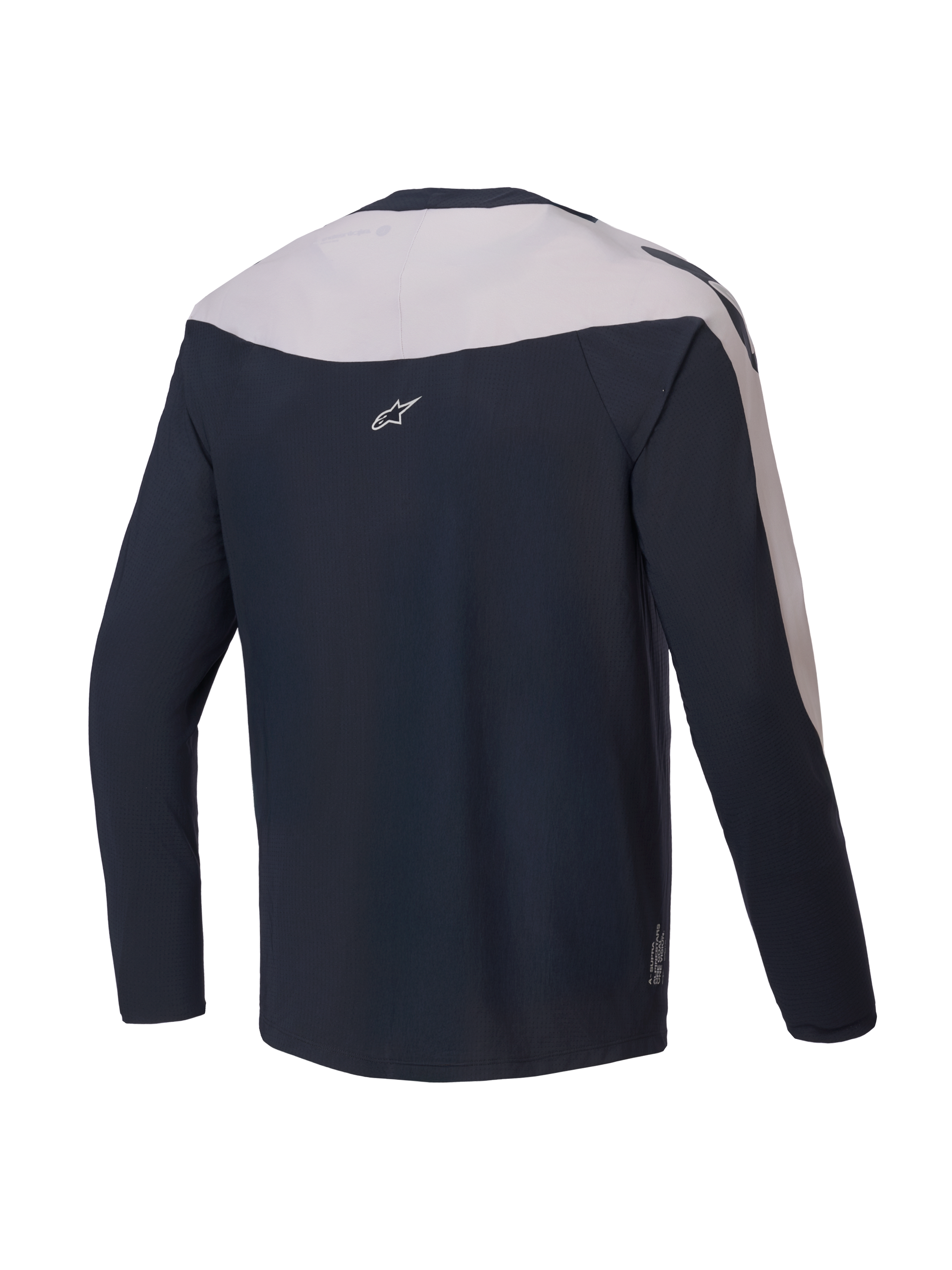 Alpinestars Maglia A-Supra Melt, maglia MTB a maniche lunghe, vista posteriore, nera e grigio chiaro, poliestere micro-perforato con pannelli elasticizzati