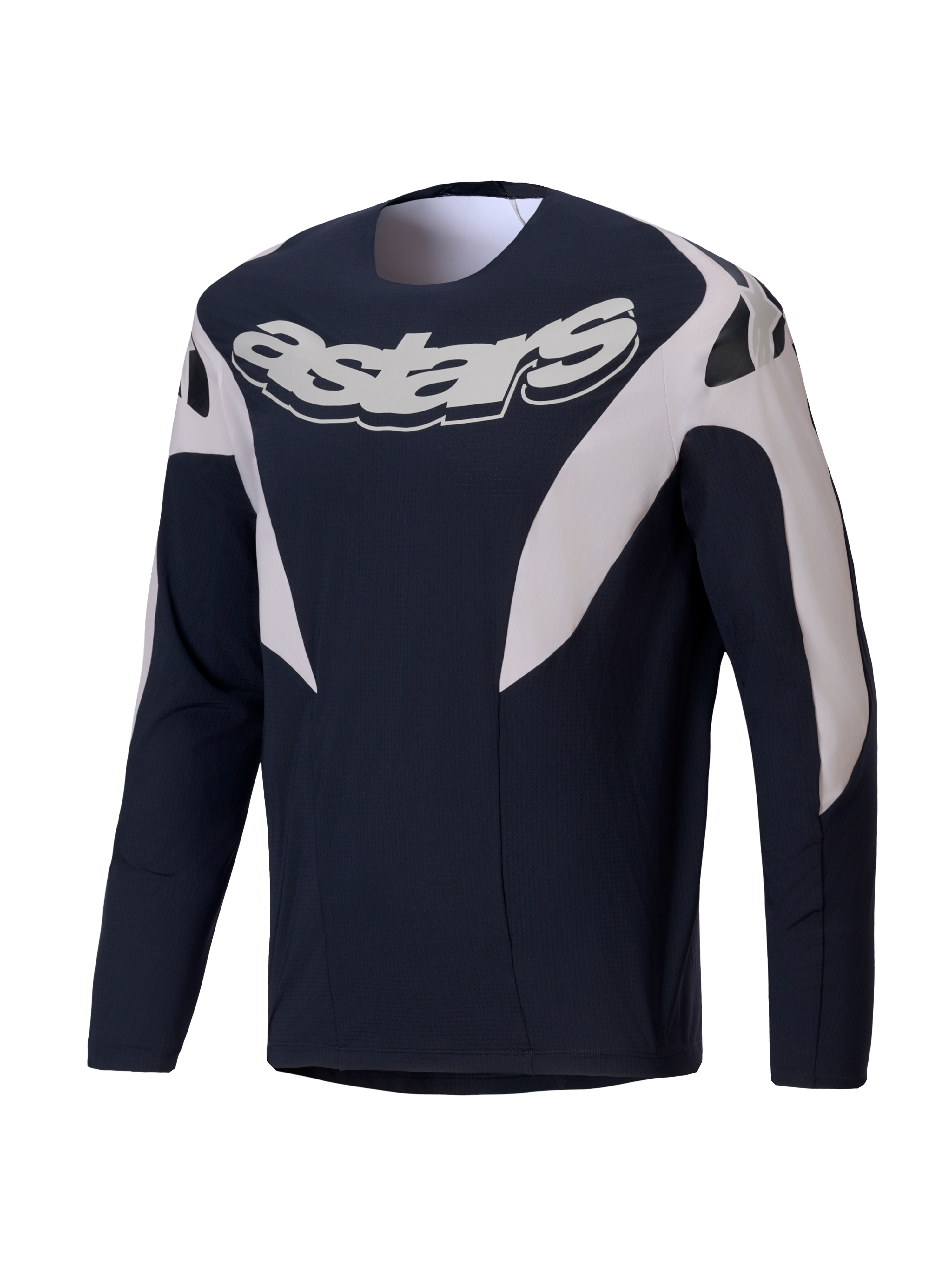 Alpinestars Maglia A-Supra Melt, maglia MTB da uomo a maniche lunghe, nero e bianco con grande logo sul petto e struttura elasticizzata e ventilata
