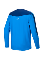 Alpinestars Maglia A-Supra Melt, maglia MTB a maniche lunghe, vista posteriore in blu e blu scuro con pannelli elasticizzati e microforati