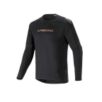 Maglia a maniche lunghe Alpinestars A-Aria Polartec Switch, nero, maglia da mountain bike con logo Alpinestars color oro su petto e spalle, braccia traforate al laser e tessuto Polartec traspirante per prestazioni fuoristrada