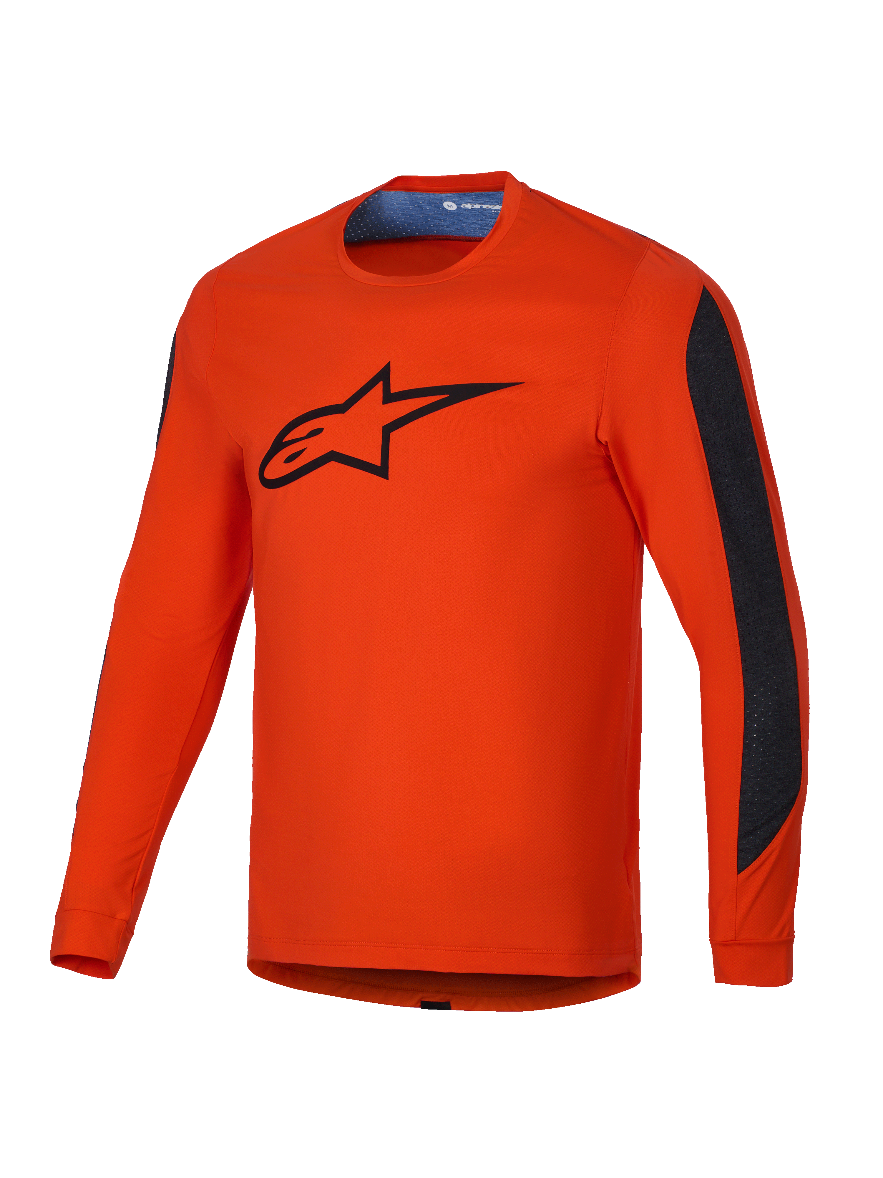 Alpinestars Maglia A-Dura Insert Astar, maglia MTB maniche lunghe arancione con pannelli a contrasto neri e logo Astars nero sul petto