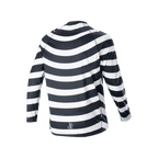 Maglia Alpinestars A-Aria Oscar a maniche lunghe, nero e bianco, vista posteriore con grafica a spirale vintage, maglia da ciclismo con vestibilità performante e coda più lunga per trail MTB