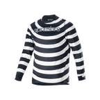 Alpinestars maglia A-Aria Oscar, maglia MTB a maniche lunghe, strisce orizzontali a spirale bianche e nere, logo Alpinestars grigio sul petto, abbigliamento da ciclismo performante leggero e traspirante