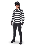 Alpinestars A-Aria Oscar Long Sleeve Jersey, maglia a maniche lunghe, nero e bianco con audaci strisce orizzontali a spirale, logo Alpinestars bianco curvo, abbigliamento MTB da performance indossato con pantaloni da ciclismo neri e casco