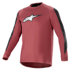 Alpinestars A-Dura Dri Astar Jersey a maniche lunghe, bordeaux e nero, tessuto drirelease traspirante, girocollo, logo Astar bianco sul petto, pannelli in mesh neri sulle maniche, abbigliamento tecnico da mountain bike