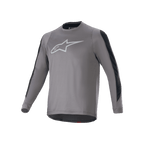 Alpinestars A-Dura Dri Astar Long Sleeve Jersey, maglia da ciclismo a maniche lunghe, grigio scuro con logo Astars bianco sul petto, pannelli di ventilazione in mesh nero sulle maniche, abbigliamento tecnico per MTB