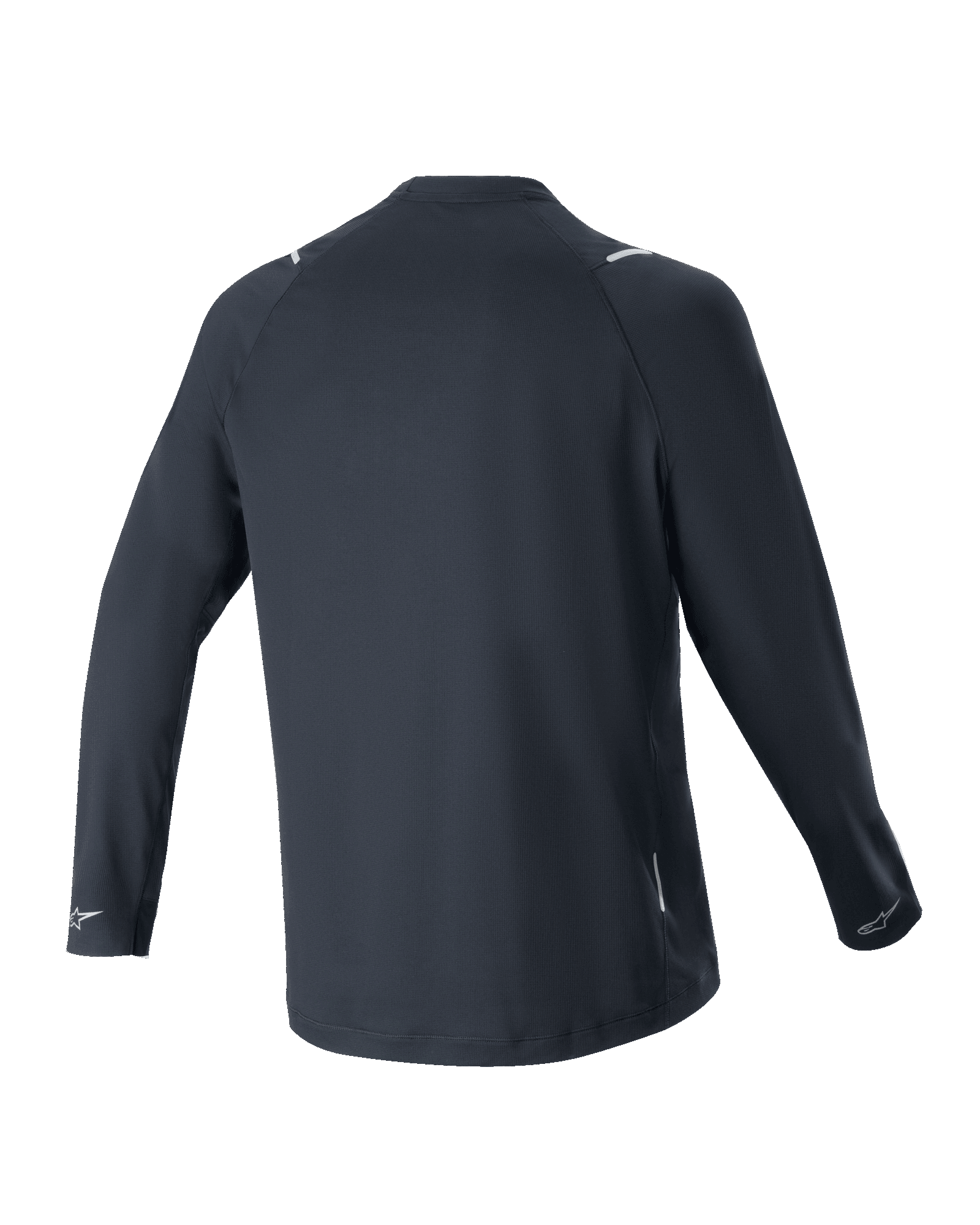 Alpinestars Maglia A-Aria Switch a maniche lunghe, nero, vista posteriore, tessuto in poliestere leggero e traspirante, dotata di coda più lunga per maggiore copertura e loghi Alpinestars riflettenti sui polsini, vestibilità performante per mountain bike