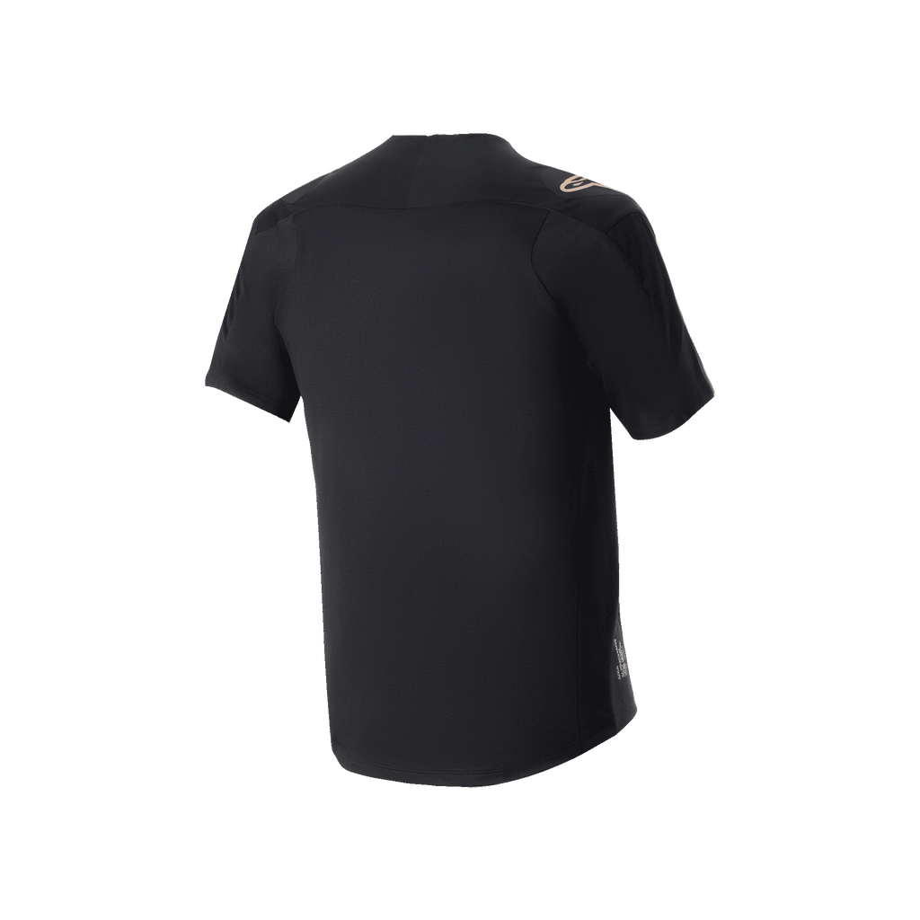 Maglia Alpinestars A-Aria Polartec Switch, maglia da MTB a maniche corte, nero, vista posteriore che mostra la vestibilità performante e la coda più lunga, tessuto tecnico traspirante per il trail riding