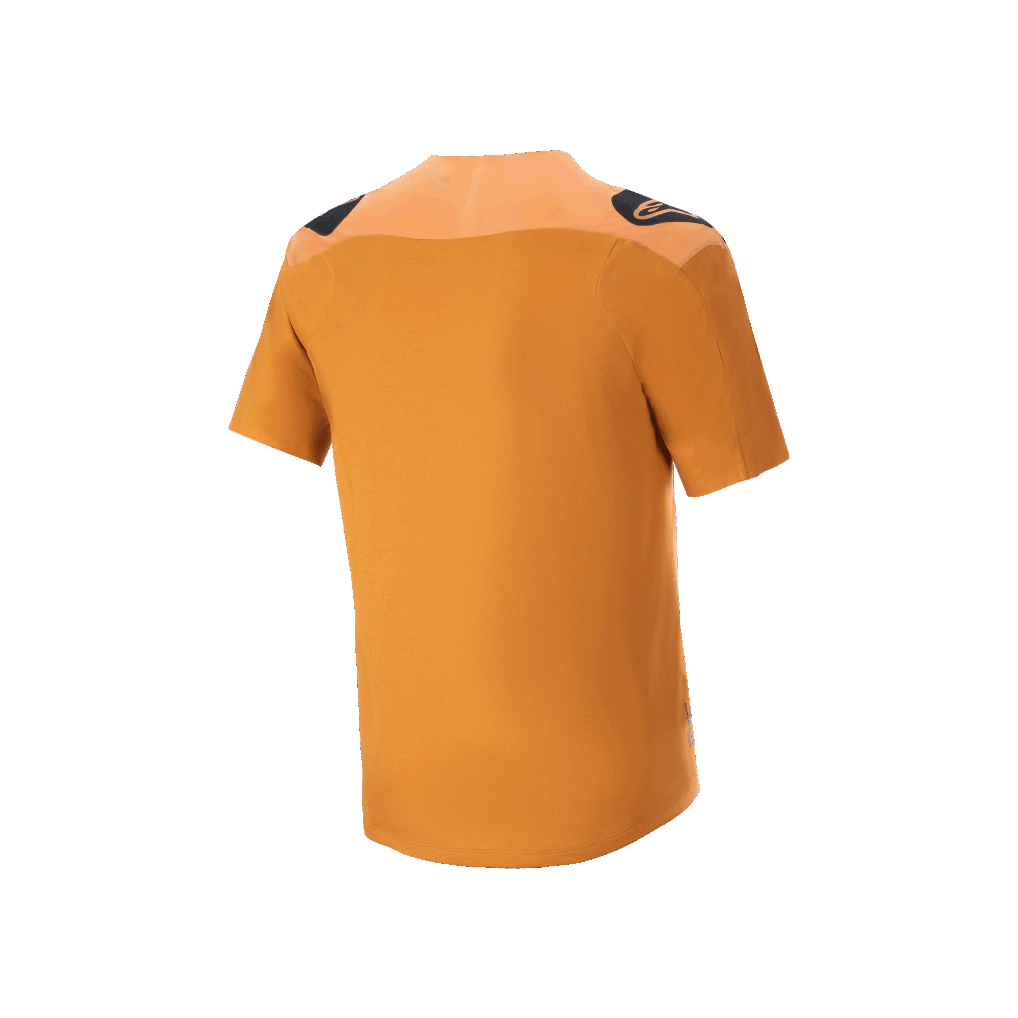 Alpinestars Maglia A-Aria Polartec Switch, maglia da MTB a maniche corte, oro scuro, vista posteriore con loghi neri sulle spalle e coda più lunga, abbigliamento tecnico da mountain bike