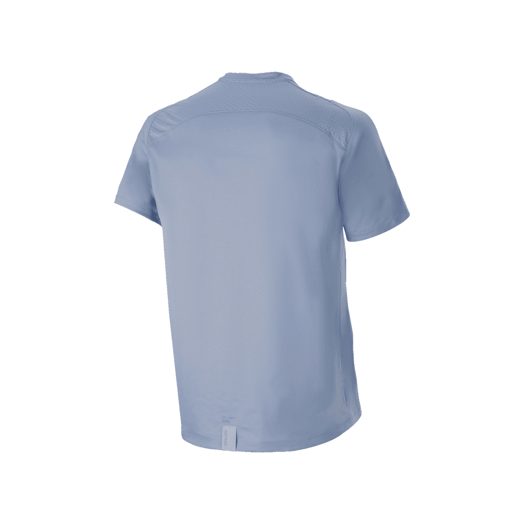 Maglia a maniche corte Alpinestars A-Dura Dri Astar, Infinity Blue, vista posteriore con pannelli di ventilazione in mesh sulla parte superiore della schiena e sulle spalle, orlo posteriore più lungo, abbigliamento tecnico da ciclismo MTB
