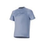 Maglia Alpinestars A-Dura Dri Astar a maniche corte, Infinity Blue, con grande logo sul petto, pannelli in mesh traspirante sulle maniche e tessuto drirelease, progettata per prestazioni in mountain bike
