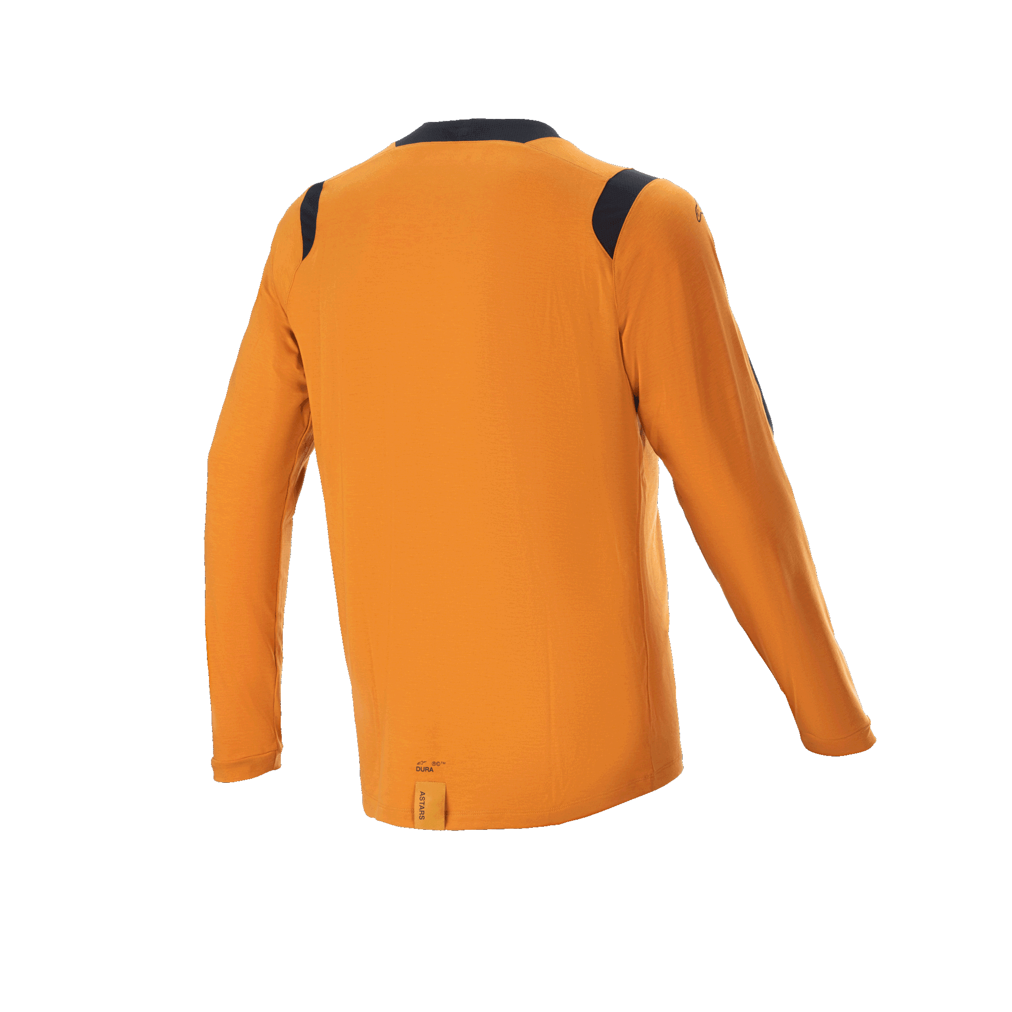 Maglia a maniche lunghe Alpinestars A-Dura Dri Wool, Oro scuro, vista posteriore con pannelli in rete nera su spalle e colletto, abbigliamento tecnico da mountain bike con coda più lunga