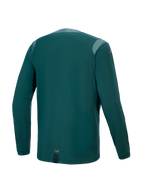 Alpinestars Maglia A-Dura Dri Wool - Maniche Lunghe, Dark Pine, vista posteriore con pannelli in mesh sulle spalle e sul colletto, tessuto tecnico in misto lana, coda allungata per maggiore copertura MTB, piccolo logo arancione sull'orlo inferiore