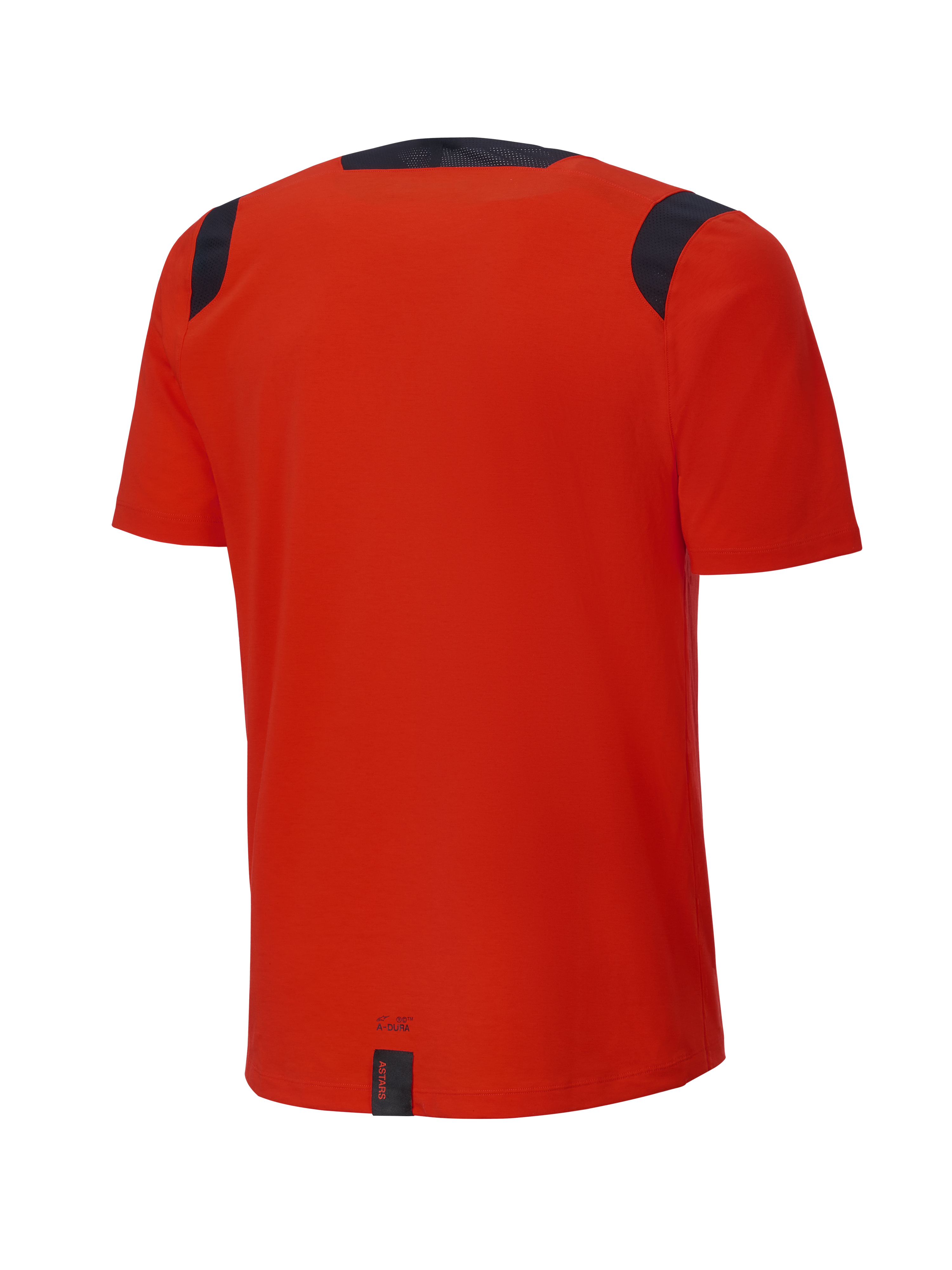 Alpinestars A-Dura Dri Wool Short Sleeve Jersey, maglia a maniche corte, Spicy Orange, vista posteriore, con pannelli in rete neri su spalle e colletto, coda più lunga per una maggiore copertura nel trail riding