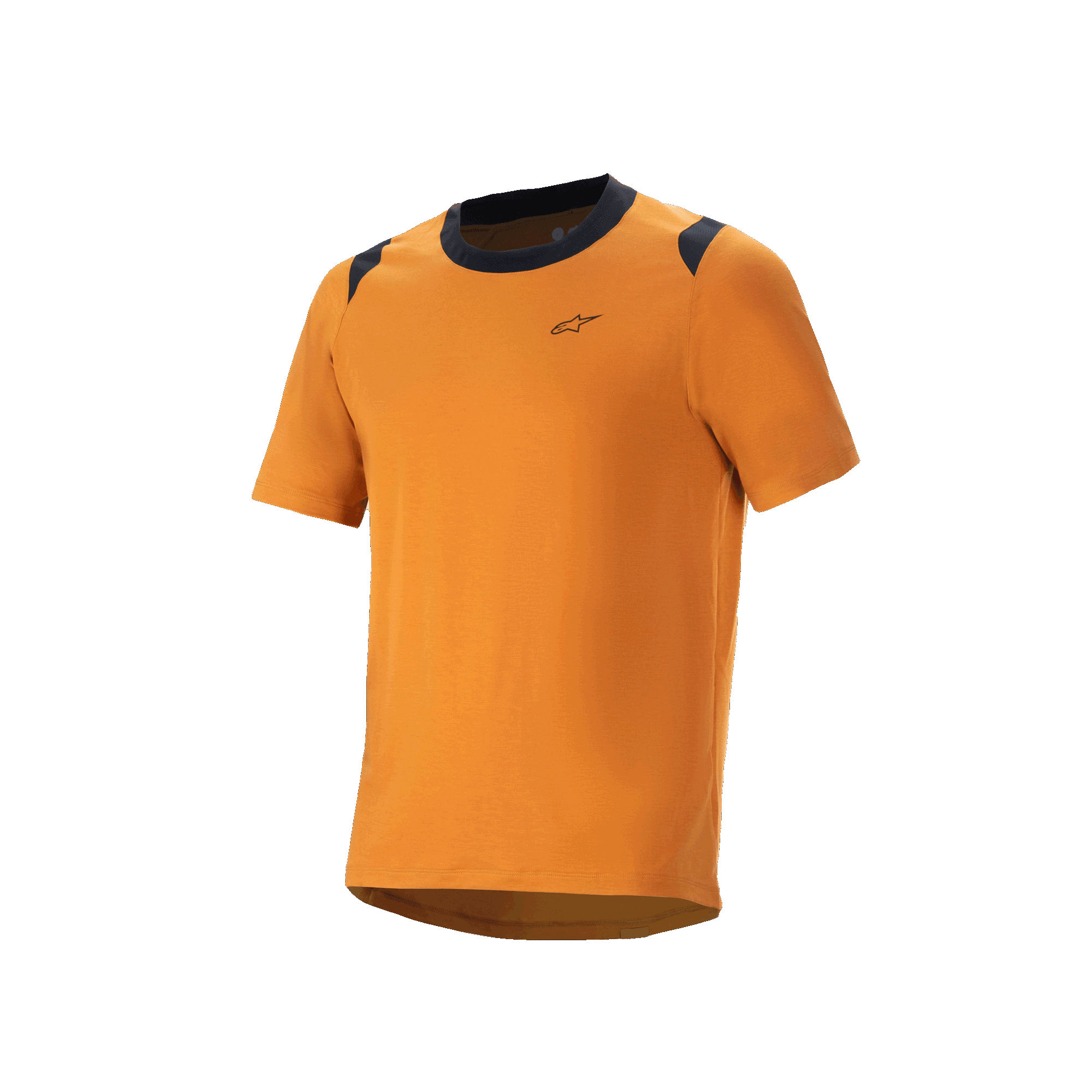 Maglia a maniche corte Alpinestars A-Dura Dri Wool, maglia da ciclismo MTB, oro scuro con dettagli neri su colletto e spalle, piccolo logo sul petto, abbigliamento tecnico da mountain bike