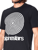 Alpinestars A-Dura Oscar Jersey, maglia MTB a maniche corte, nero, con grande grafica a spirale Oscar vintage bianca e scritta Alpinestars sul petto, abbigliamento tecnico da ciclismo