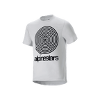 Maglia a maniche corte Alpinestars A-Dura Oscar, bianco, con grande grafica a spirale Oscar vintage nera e logo Alpinestars sul davanti, materiale tecnico jacquard per trail riding in mountain bike