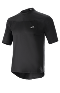 Alpinestars Drop Meta Jersey, maglia da ciclismo MTB a maniche corte, nero, tessuto a rete leggero, piccolo logo bianco sul petto, colletto rotondo, parte posteriore allungata per una maggiore copertura