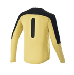 Alpinestars Drop Meta Jersey - Maniche Lunghe, maglia da mountain bike, oro e nero, vista posteriore che mostra i pannelli neri sulle spalle e la grafica verticale, tessuto in rete leggera con coda estesa per trail riding MTB