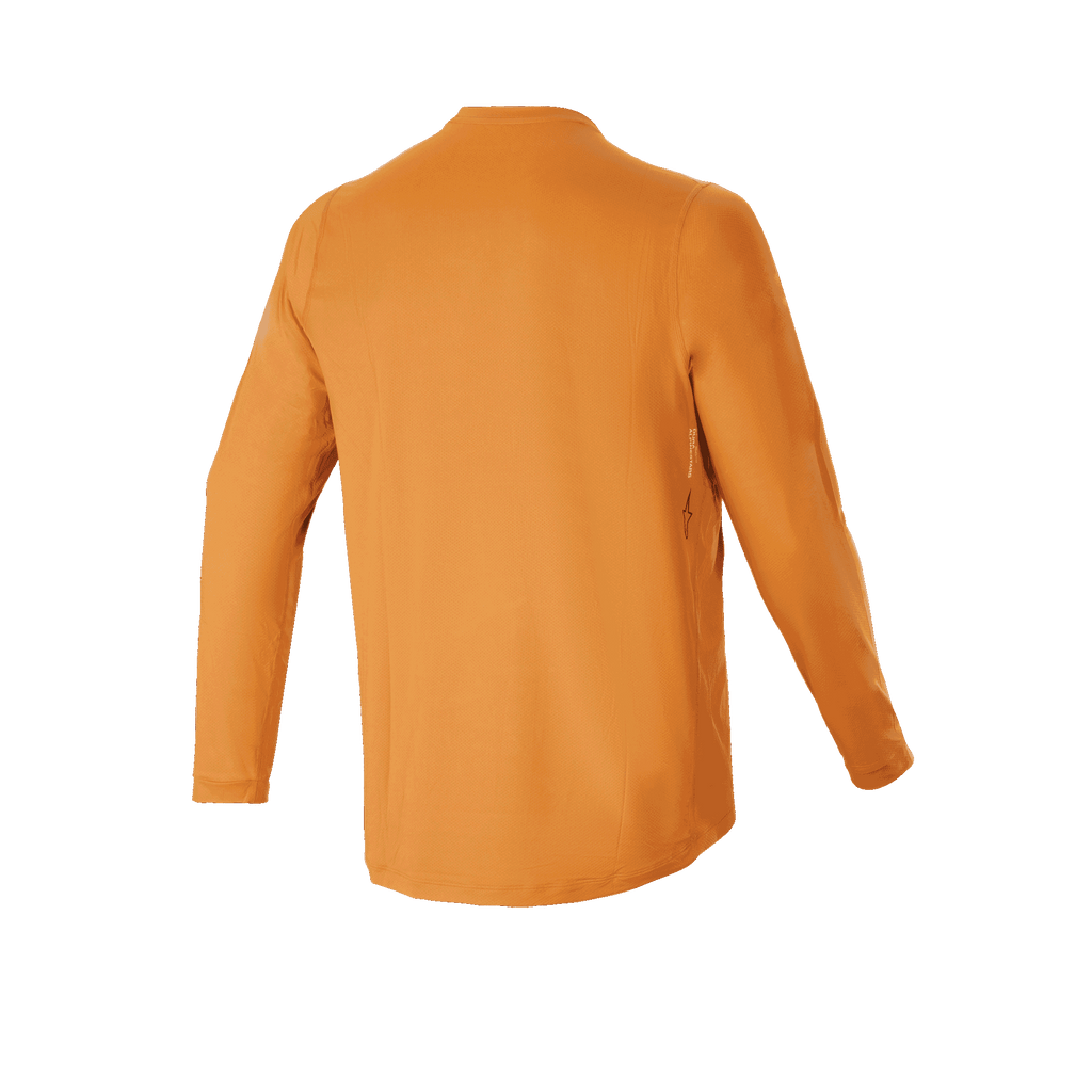 Alpinestars A-Dura Rocker Long Sleeve Jersey, maglia da mountain bike, oro scuro, vista posteriore, con coda più lunga per maggiore copertura e materiale jacquard ad alte prestazioni