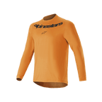 Alpinestars A-Dura Rocker Long Sleeve Jersey, maglia da mountain bike, oro scuro, con scritta Alpinestars nera stampata sul petto, tessuto jacquard leggero con coda allungata, abbigliamento tecnico da ciclismo