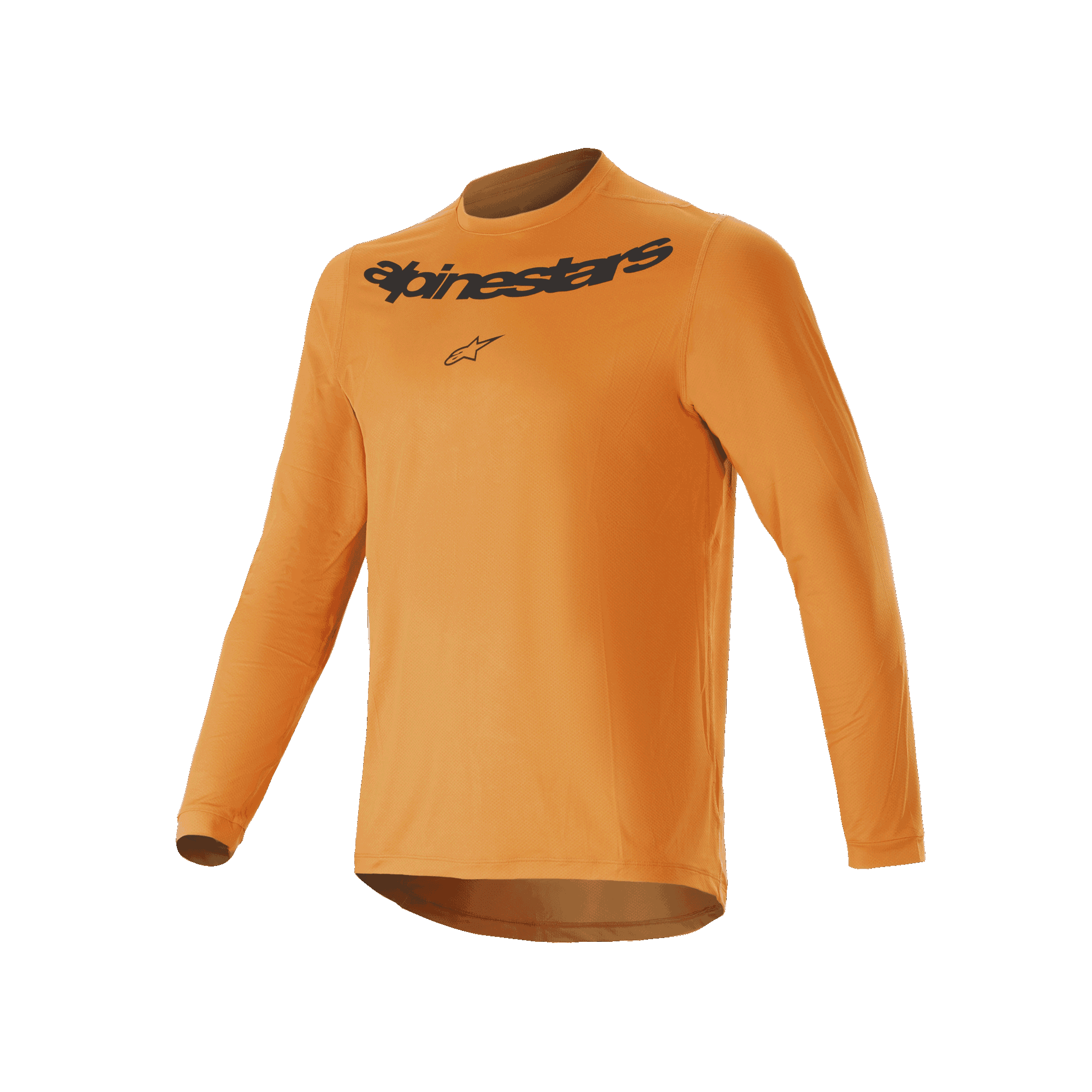 Alpinestars A-Dura Rocker Long Sleeve Jersey, maglia da mountain bike, oro scuro, con scritta Alpinestars nera stampata sul petto, tessuto jacquard leggero con coda allungata, abbigliamento tecnico da ciclismo