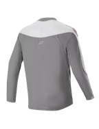 Alpinestars Maglia A-Supra Race - Maniche lunghe, maglia MTB, grigio scuro e bianco, vista posteriore con piccolo logo a stella, grafica rossa sulle spalle e vestibilità performante per corse off-road