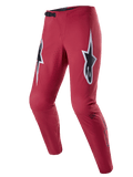 Pantaloni Alpinestars A-Supra Race, pantaloni da gara MTB, bordeaux con grandi loghi a stella bianchi e neri sulle cosce, dotati di ventilazione traforata al laser, chiusura in vita con cricchetto nero e vestibilità performance affusolata per il mountain biking
