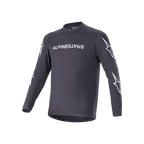Alpinestars A-Dura Switch Long Sleeve Jersey, maglia a maniche lunghe, nero, scritta Alpinestars bianca sul petto e loghi stella sulle maniche, tessuto tecnico leggero, abbigliamento per ciclismo MTB