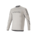 Maglia a maniche lunghe Alpinestars A-Dura Switch, maglia da mountain bike grigio chiaro con scritta sul petto e loghi a stella sulle maniche, abbigliamento tecnico da ciclismo per trail riding