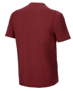 Maglia Alpinestars A-Dura Switch a maniche corte, bordeaux, vista posteriore, con orlo posteriore allungato e piccolo logo Alpinestars verticale sul lato, abbigliamento tecnico per MTB