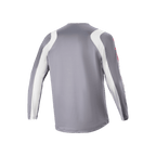 Alpinestars A-Supra Astar Long Sleeve Jersey, grigio scuro e bianco, vista posteriore con trama in mesh ventilata e coda più lunga, abbigliamento tecnico da ciclismo per MTB