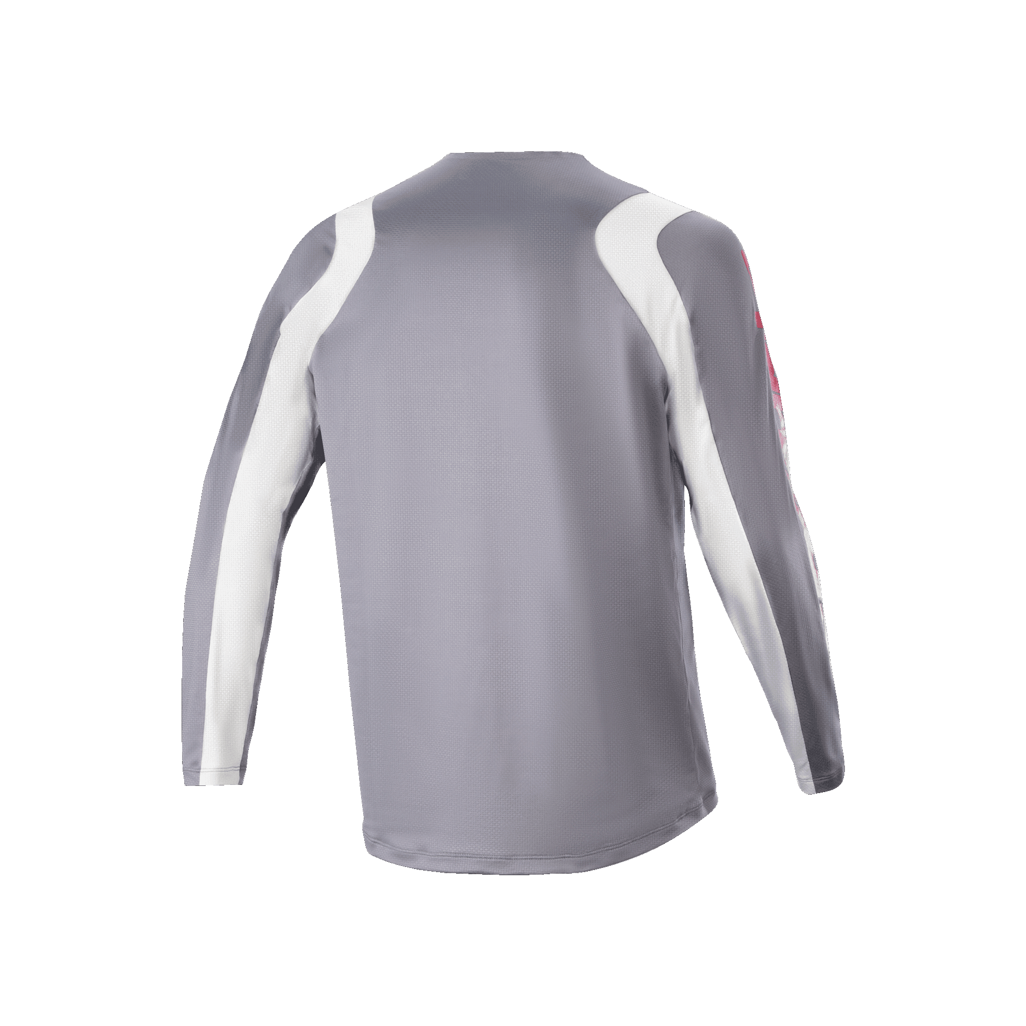 Alpinestars A-Supra Astar Long Sleeve Jersey, grigio scuro e bianco, vista posteriore con trama in mesh ventilata e coda più lunga, abbigliamento tecnico da ciclismo per MTB