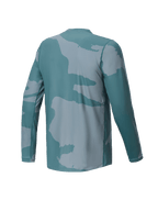 Alpinestars Youth A-Dura Hollow Camo Jersey, maglia da MTB a maniche lunghe, verde Silver Pine Camo, vista posteriore con dettaglio del logo e parte posteriore allungata per maggiore copertura durante la pedalata