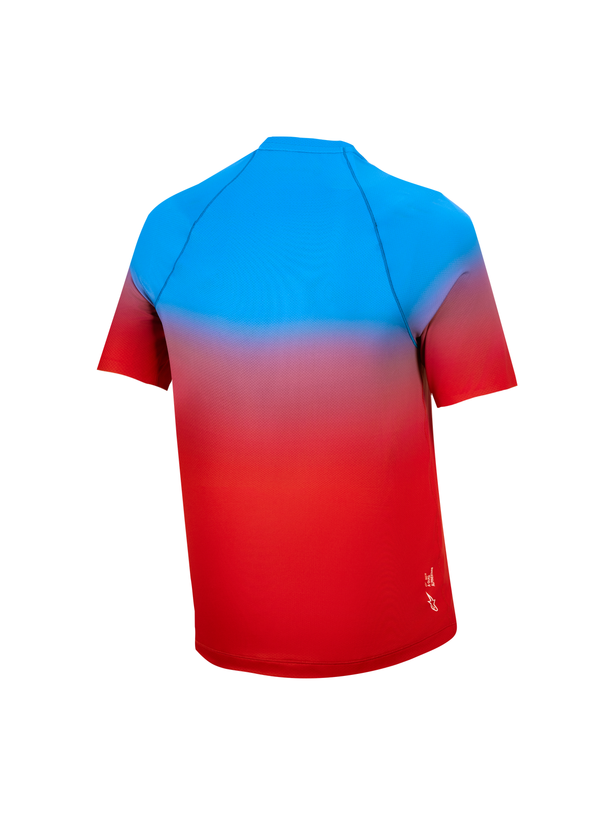 Maglia MTB Ragazzo A-Dura Astars 2.0, maniche corte con sfumatura rosso e blu, abbigliamento tecnico visto dal retro.