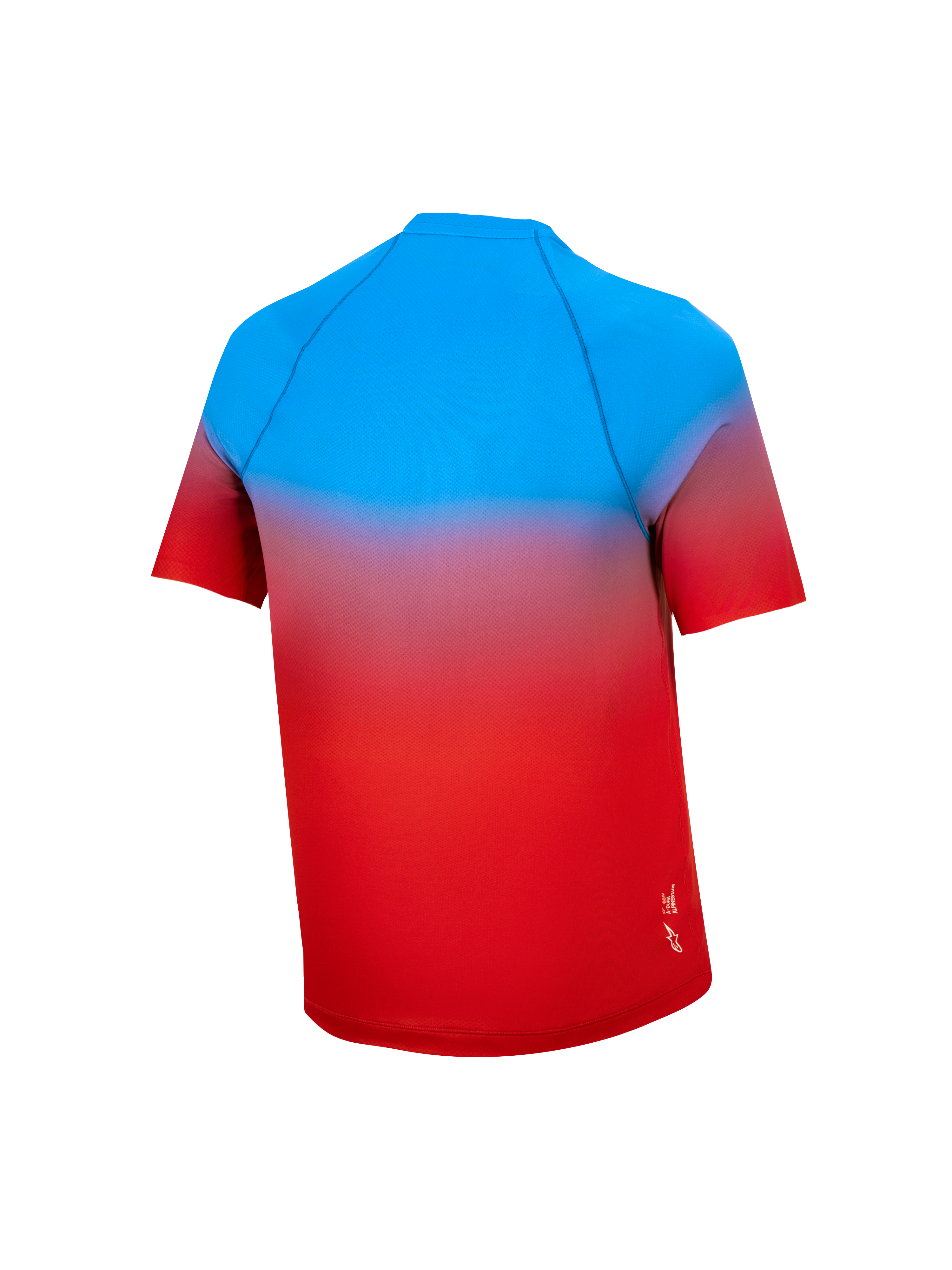 Maglia MTB Ragazzo A-Dura Astars 2.0, maniche corte con sfumatura rosso e blu, abbigliamento tecnico visto dal retro.