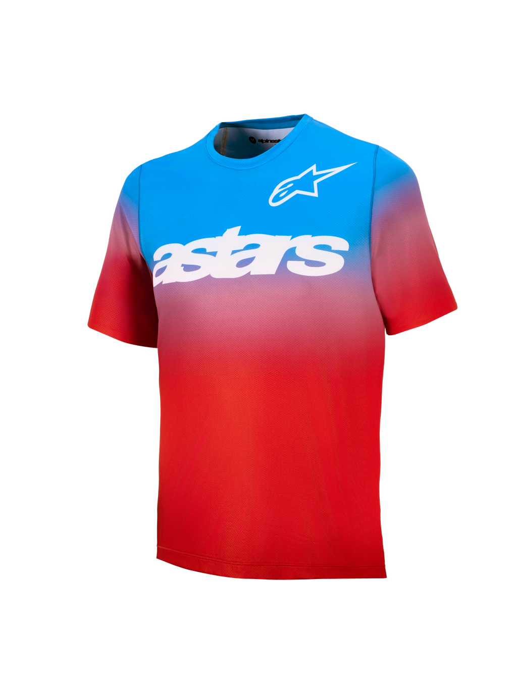 Maglia MTB Youth A-Dura Astars 2.0, maniche corte con sfumatura blu e rossa, logo e wordmark bianchi sul petto.