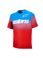 Maglia MTB Youth A-Dura Astars 2.0, maniche corte con sfumatura blu e rossa, logo e wordmark bianchi sul petto.