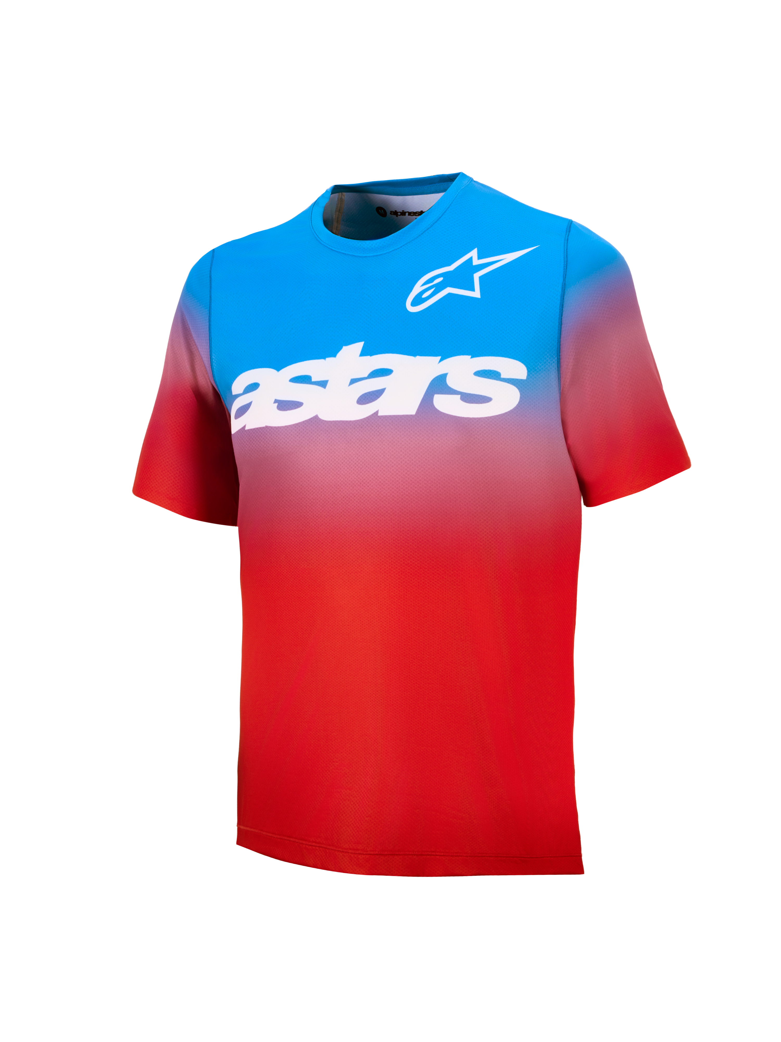 Maglia MTB Youth A-Dura Astars 2.0, maniche corte con sfumatura blu e rossa, logo e wordmark bianchi sul petto.