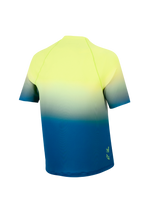 Maglia MTB Ragazzo A-Dura Astars 2.0 a maniche corte, sfumatura da giallo a blu, vista posteriore con orlo allungato.