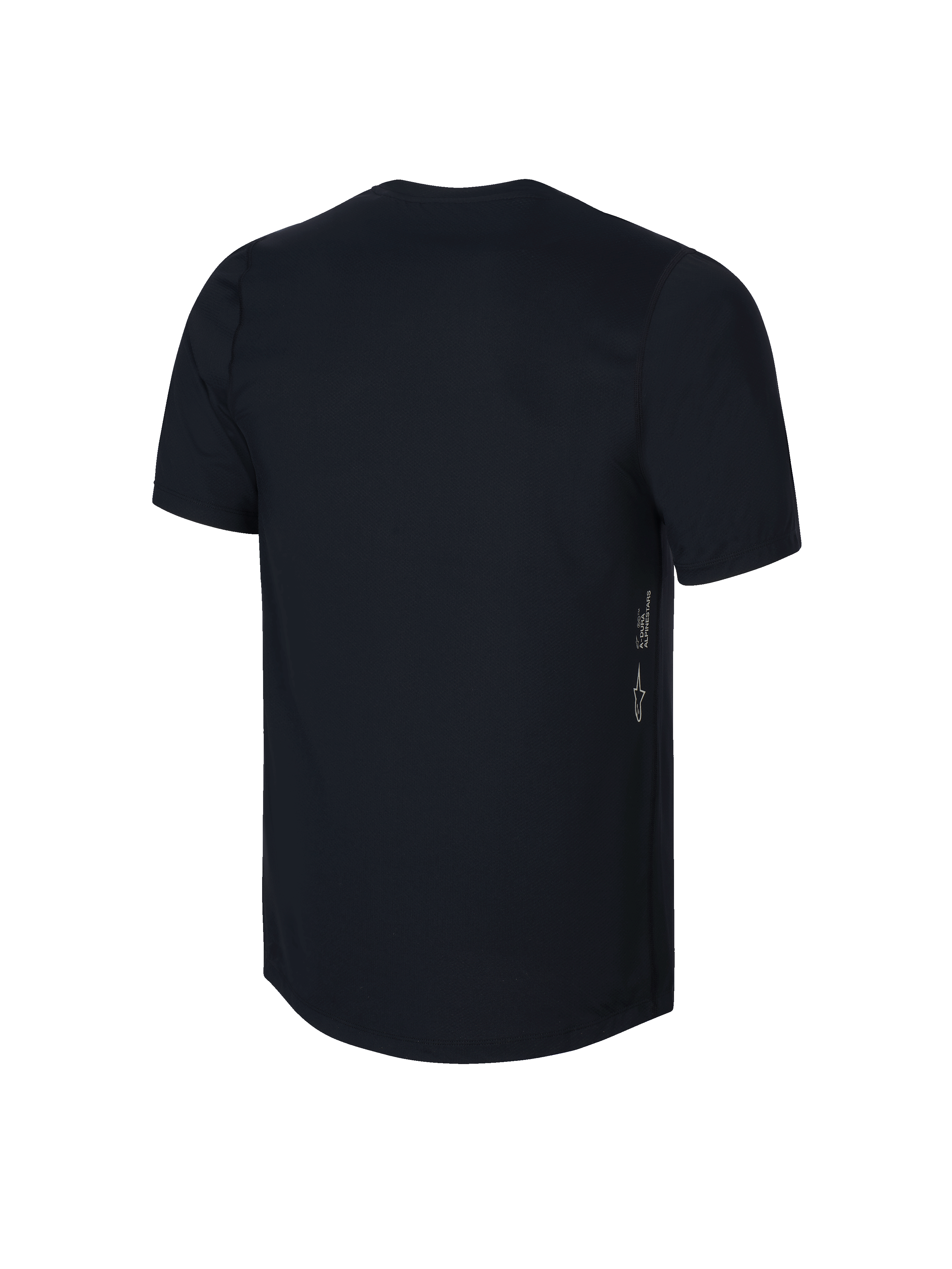 Maglia Alpinestars Youth A-Dura a maniche corte, nero, vista posteriore con logo Astars verticale e marchio A-DURA sul lato, tessuto tecnico traspirante per MTB da ragazzi, design con coda allungata per una maggiore copertura