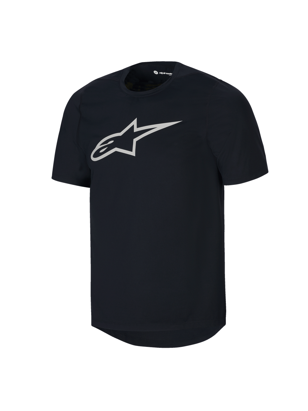 Alpinestars Youth A-Dura Short Sleeve Jersey, maglia MTB nera, grande logo Astars bianco sul petto, design a girocollo, abbigliamento tecnico casual per mountain bike