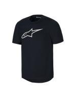 Alpinestars Youth A-Dura Short Sleeve Jersey, maglia MTB nera, grande logo Astars bianco sul petto, design a girocollo, abbigliamento tecnico casual per mountain bike
