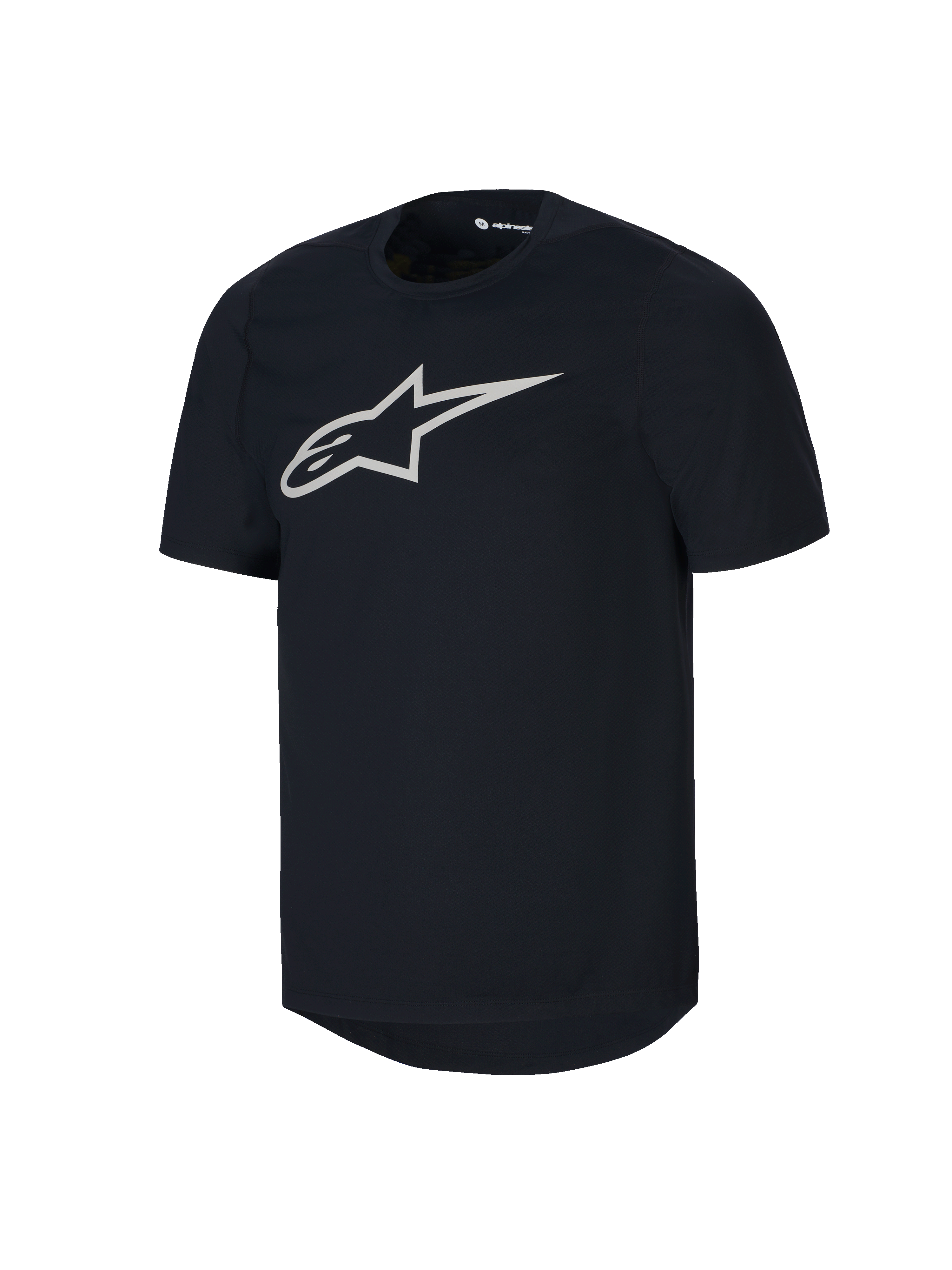 Alpinestars Youth A-Dura Short Sleeve Jersey, maglia MTB nera, grande logo Astars bianco sul petto, design a girocollo, abbigliamento tecnico casual per mountain bike