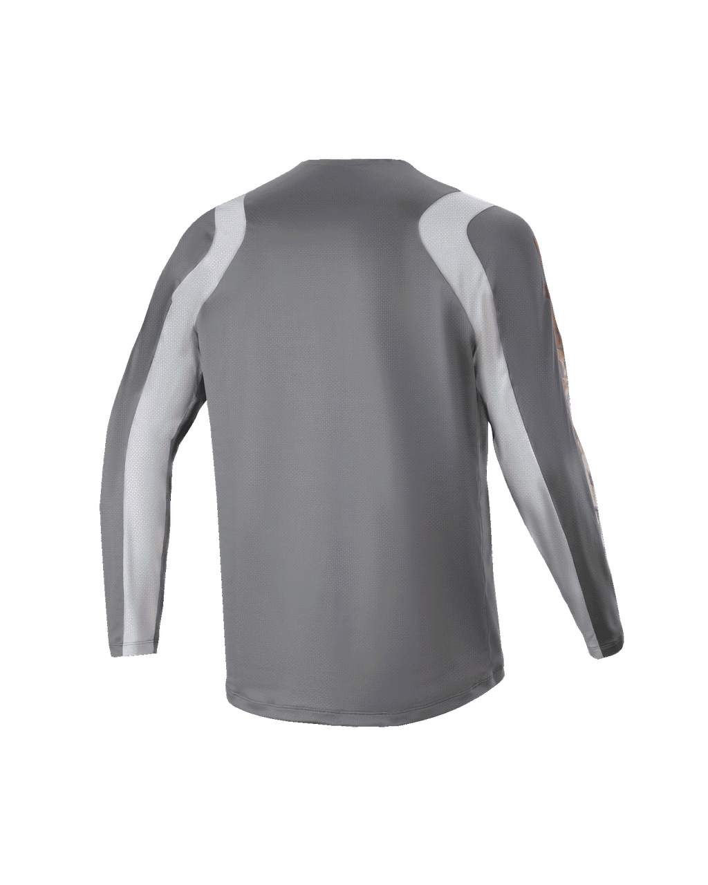 Alpinestars Maglia Youth A Supra Astar a maniche lunghe, vista posteriore, grigio scuro con pannelli grigio chiaro su spalle e braccia, maglia da MTB con vestibilità performance, tessuto in poliestere traspirante per gravity