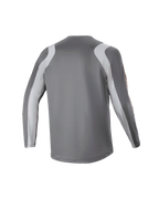 Alpinestars Maglia Youth A Supra Astar a maniche lunghe, vista posteriore, grigio scuro con pannelli grigio chiaro su spalle e braccia, maglia da MTB con vestibilità performance, tessuto in poliestere traspirante per gravity